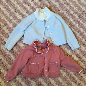 Children's Knit Cardigan Sweater - Pink and Light Blue